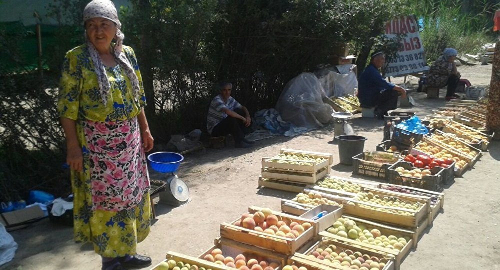 Продавцы фруктов у автодороги Бишкек-Ош