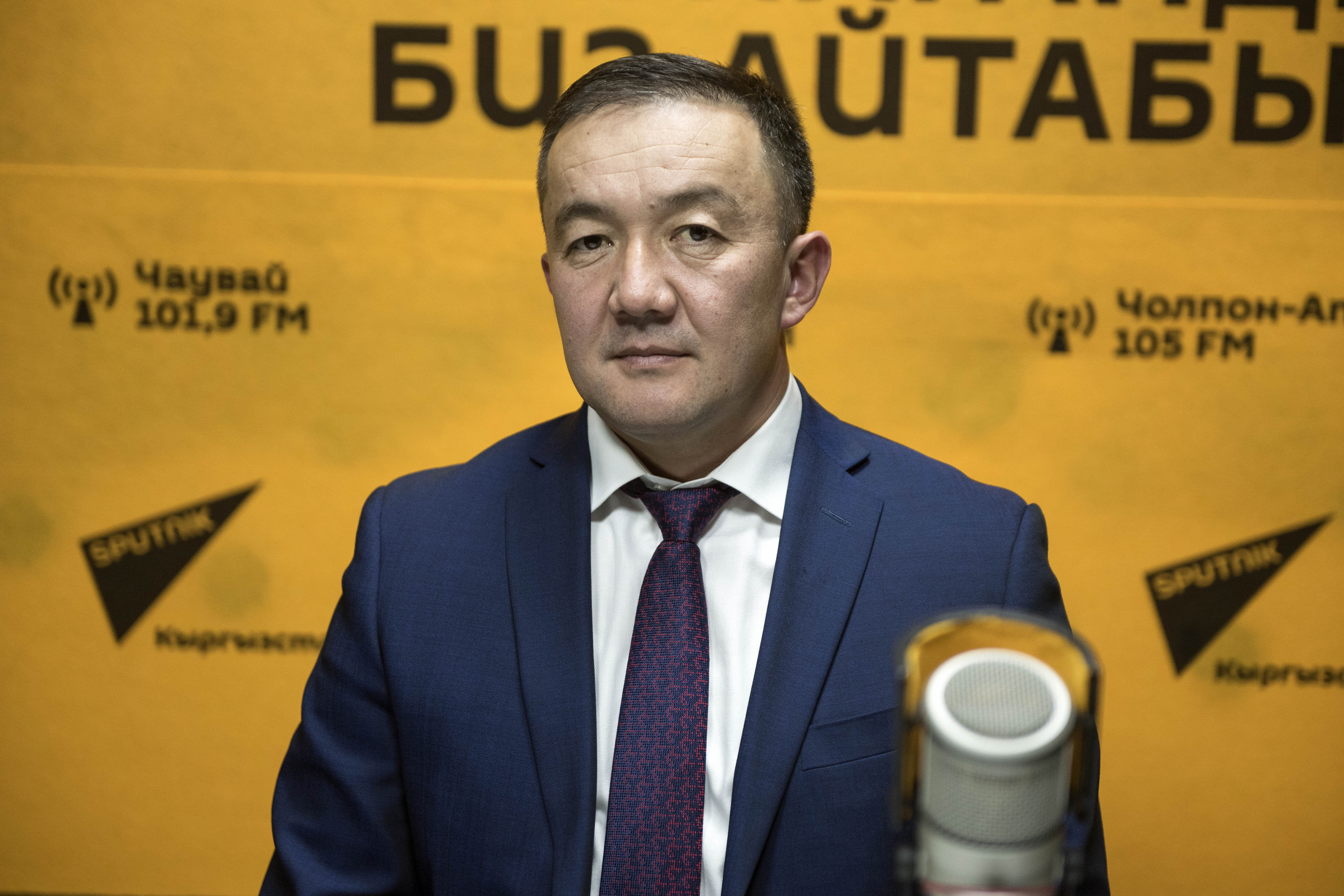 Лидер фракции Республика — Ата-Журт Жыргалбек Турускулов во время беседы на радио Sputnik Кыргызстан