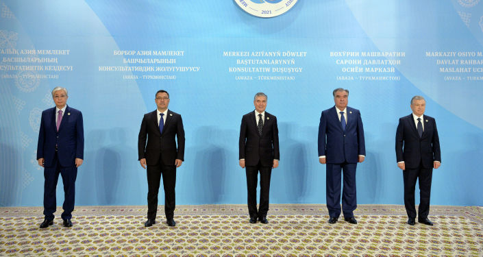 Президенты Казахстана, Кыргызстана, Туркменистана, Таджикистана и Узбекистана на Консультативной встрече глав государств Центральной Азии в Туркменистане. 06 августа 2021 года