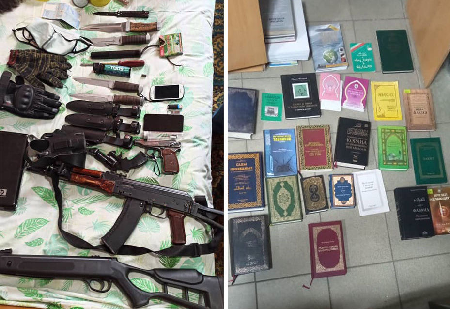 Оружие и запрещенная литература изъятая у задержанных подозреваемых в серии разбойных нападений в Чуйской области. 11 ноября 2021 года