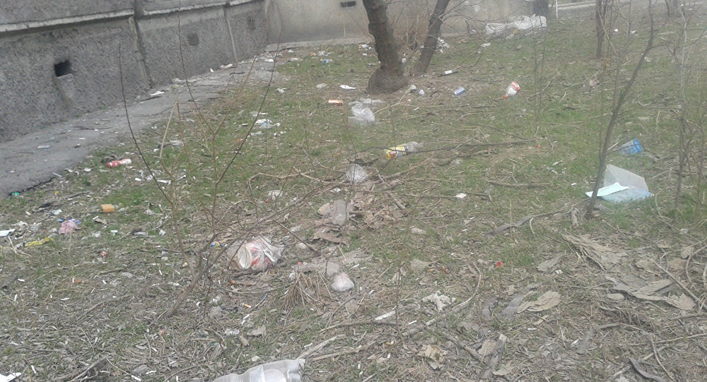 Мусор возле дома №16 по улице Суюнбаева в Бишкеке