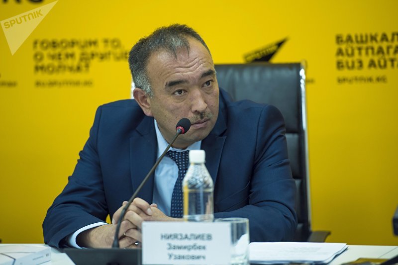 Заместитель председателя Государственной таможенной службы КР Замирбек Ниязалиев на конференции в пресс-центре Sputnik Кыргызстан