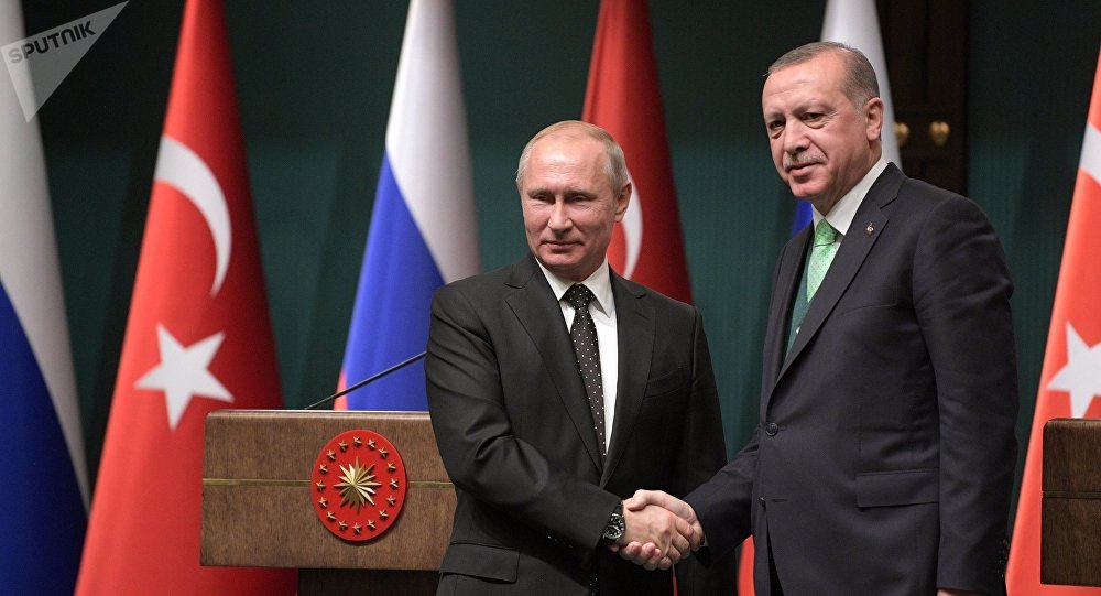 Президент РФ Владимир Путин и президент Турции Реджеп Тайип Эрдоган во время совместного заявления для прессы по итогам российско-турецких переговоров.
