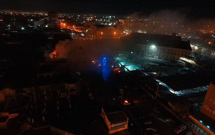 Пожар на Ошском рынке с высоты птичьего полета — видео
