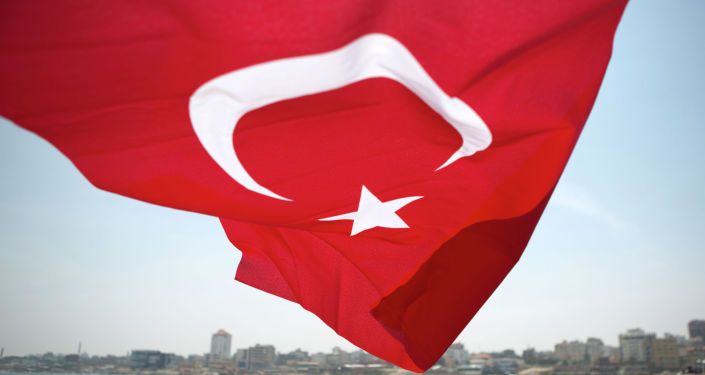 Флаг Турции развевающийся на ветру. Архивное фото