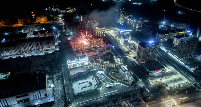 Новогодний салют в Бишкеке снятый с дрона