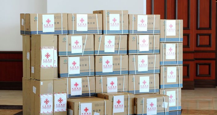 Чартерный рейс из Китая гуманитарной помощи с 100 000 штук ПЦР-тестов, 30 000 медицинских очков, 30 000 масок N95, 150 000 медицинских масок, 1000 штук термометров.