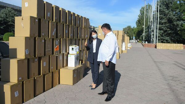 Бүгүн вице-премьер Аида Исмаилова гуманитардык жардамды кабыл алуу жана ооруканаларга бөлүштүрүү иш-чарасы учурунда - Sputnik Кыргызстан