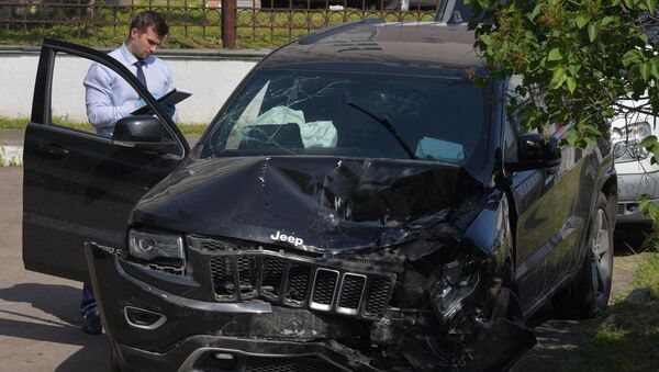 Пострадавший в результате аварии автомобиль актёра Михаила Ефремова Jeep Grand Cherokee. Архивное фото - Sputnik Кыргызстан
