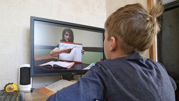 Мальчик занимается в школе онлайн. Архивное фото - Sputnik Кыргызстан