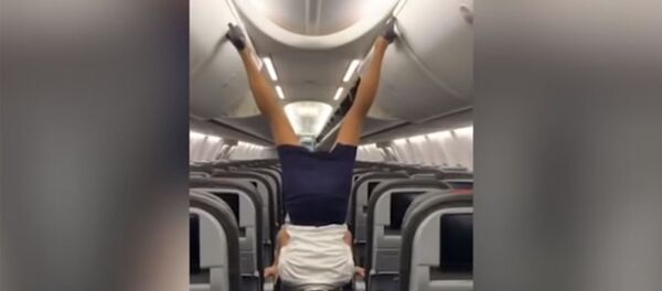 Стюардесса поразила всех своим умением, закрыв багажные полки ногами — видео - Sputnik Кыргызстан