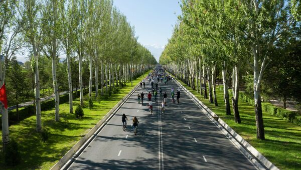 Участники велопробега в Бишкеке едут по проспекту Чингиза Айтматова. Архивное фото - Sputnik Кыргызстан