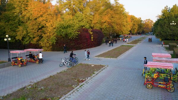Люди гуляют по Дубовому парку в Бишкеке в осеннюю погоду - Sputnik Кыргызстан