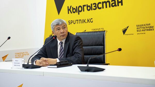 Вице-премьер-министр Максат Мамытканов во время выступления в рамках онлайн-брифинга в мультимедийном пресс-центре Sputnik Кыргызстан. - Sputnik Кыргызстан