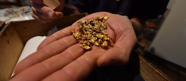 Человек держит в руках золотые самородки. Архивное фото - Sputnik Кыргызстан