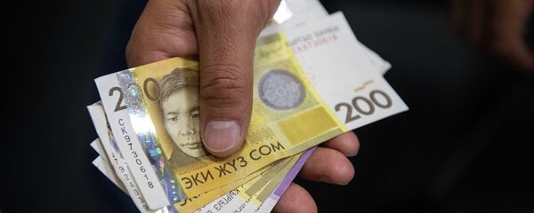 Мужчина держит сомовые купюры в руке. Иллюстративное фото - Sputnik Кыргызстан