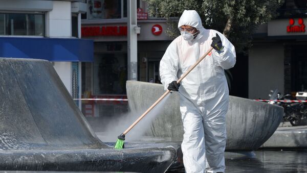 Сотрудник санитарной службы проводит обработку улиц в Стамбуле. - Sputnik Кыргызстан