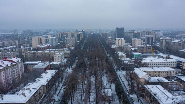 Вид на проспект Эркиндик с высоты во время снегопада в Бишкеке - Sputnik Кыргызстан