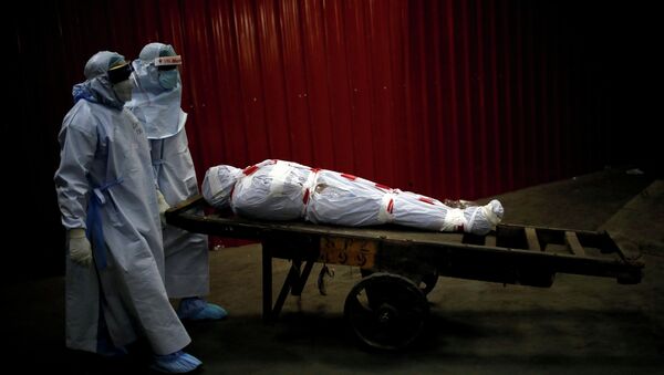 Медицинские работники несут тело мужчины, умершего от COVID-19 - Sputnik Кыргызстан