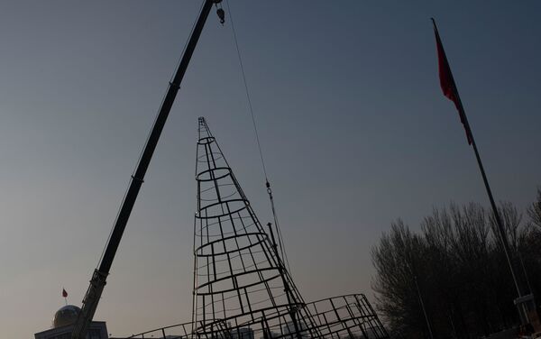 В Бишкеке на площади начали устанавливать главную новогоднюю елку страны - Sputnik Кыргызстан