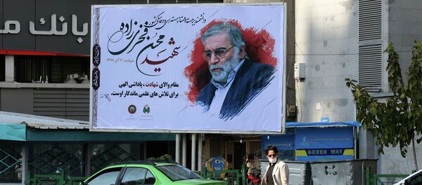 Рекламный щит с изображением Мохсена Фахризаде - Sputnik Кыргызстан