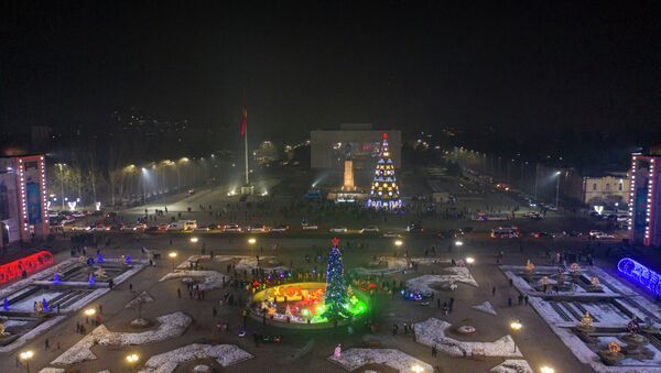 Горожане на церемонии зажжения главной новогодней елки на площади Ала-Тоо в Бишкеке. Архивное фото - Sputnik Кыргызстан