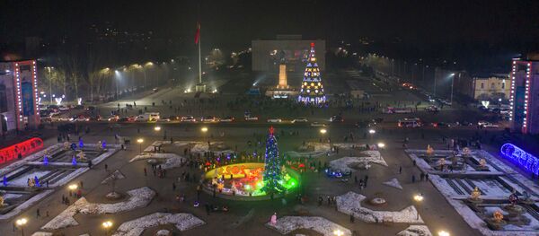 Горожане на церемонии зажжения главной новогодней елки на площади Ала-Тоо в Бишкеке. Архивное фото - Sputnik Кыргызстан