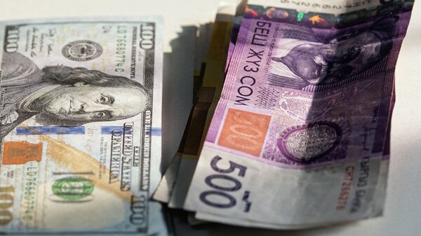 Пачка долларовых и сомовых купюр на столе. Иллюстративное фото - Sputnik Кыргызстан