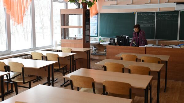 Учитель готовится к онлайн уроку в школе. Архивное фото - Sputnik Кыргызстан
