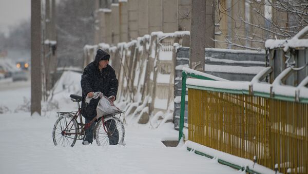 Мужчина с велосипедом идет на одной из улиц Бишкека - Sputnik Кыргызстан