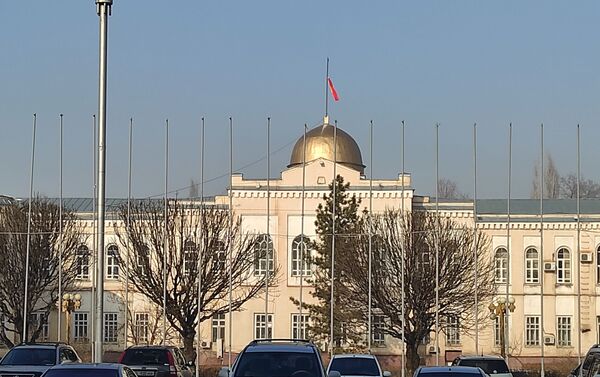 Государственный флаг Кыргызстана, развевающийся над зданием Министерства культуры, информации и туризма, в плохом состоянии - Sputnik Кыргызстан