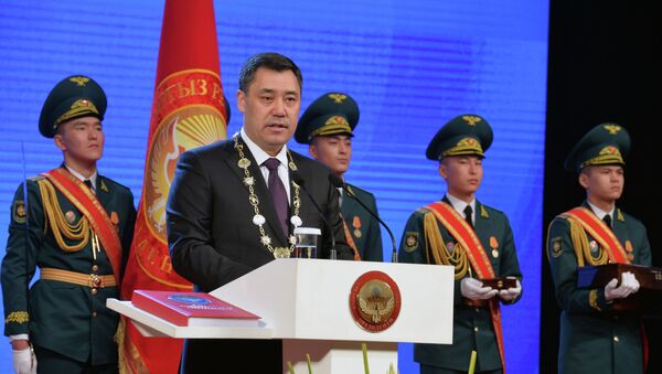 Избранный президент Кыргызстана Садыр Жапаров выступает на церемонии своей инаугурации в Большом зале Национальной филармонии имени Токтогула Сатылганова - Sputnik Кыргызстан