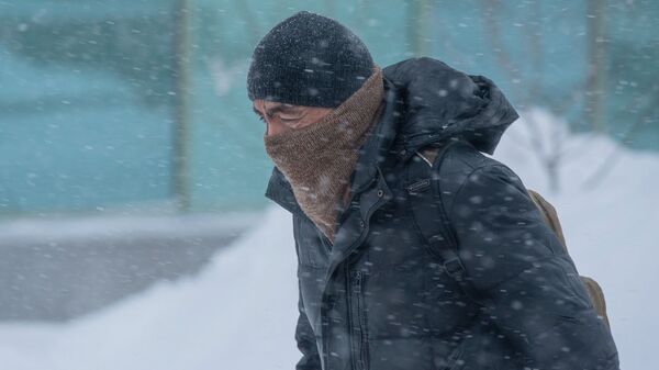 Мужчина идет по улице во время снежной метели. Архивное фото - Sputnik Кыргызстан