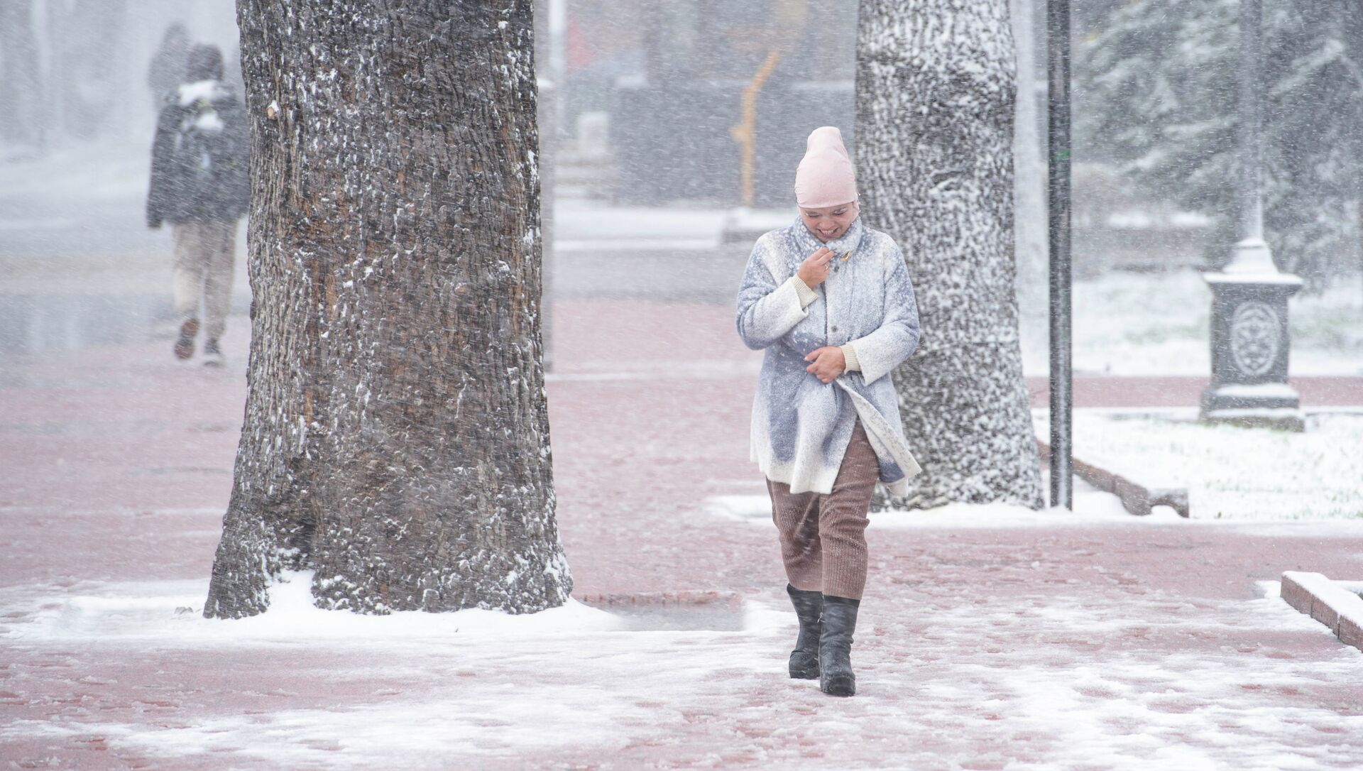 Девушка идет по улице во время снега в Бишкеке. Архивное фото - Sputnik Кыргызстан, 1920, 03.11.2021