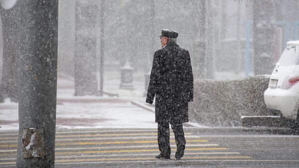 Мужчина идет во время снега в Бишкеке. Архивное фото - Sputnik Кыргызстан