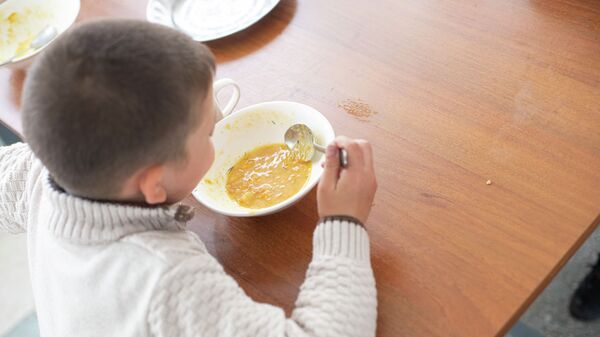 Мальчик обедает в школьной столовой. Архивное фото - Sputnik Кыргызстан