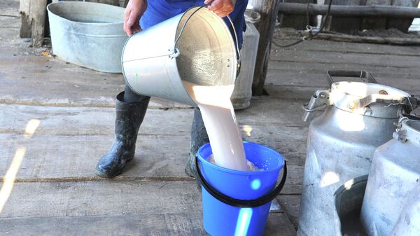 Женщина сливает надоенное молоко. Архивное фото - Sputnik Кыргызстан