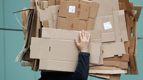 Мужчина несет картонные коробки. Архивное фото - Sputnik Кыргызстан