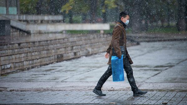 Мужчина идет по улице Бишкека, во время снега. Архивное фото - Sputnik Кыргызстан