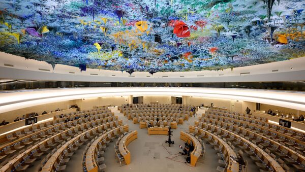 Зал заседания сессии Совета ООН по правам человека в Женеве. Архивное фото - Sputnik Кыргызстан