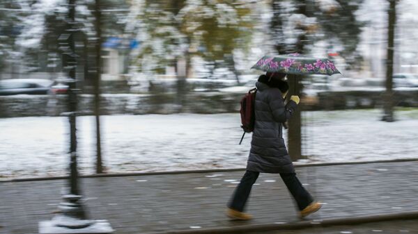 Женщина с зонтом во время снега в Бишкеке. Архивное фото - Sputnik Кыргызстан
