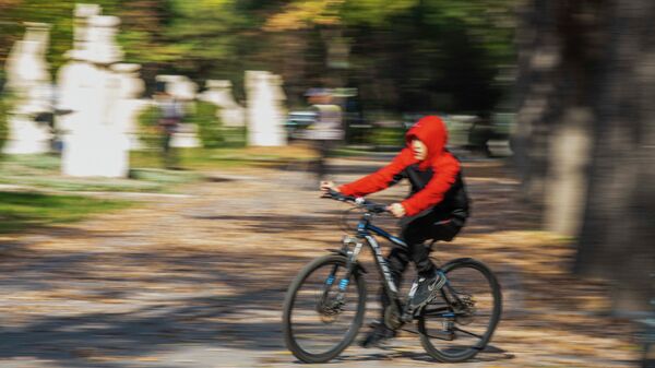 Мальчик катается на велосипеде по Дубовому парку в Бишкеке. Архивное фото - Sputnik Кыргызстан