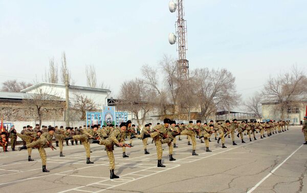 Гостям были представлены показательные выступления по строевой подготовке с оружием и рукопашному бою. - Sputnik Кыргызстан