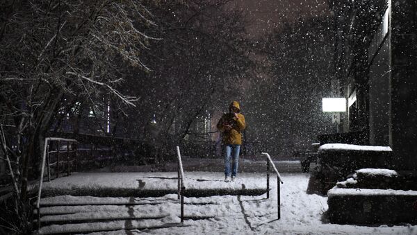 Прохожий на улице во время снегопада. Архивное фото - Sputnik Кыргызстан