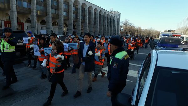 Бишкекте жол кырсыгынан ажал тапкан балдарды эскерүү акциясы өттү. Видео - Sputnik Кыргызстан