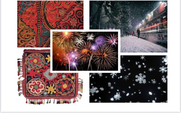Новогодняя символика объединяет элементы национальных узоров, салютов и снега - Sputnik Кыргызстан