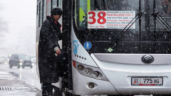 Бишкекте аял автобуска отуруп жатат. Архив - Sputnik Кыргызстан