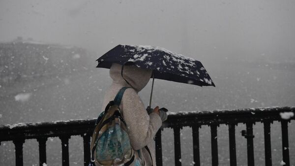Девушка идет по улице во время снегопада. Архивное фото - Sputnik Кыргызстан