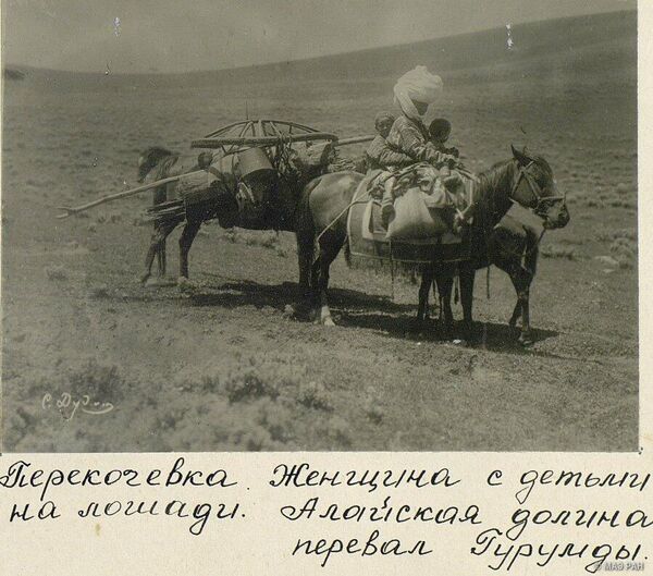 Женщина с детьми во время кочевья. Алай, начало XX века. - Sputnik Кыргызстан