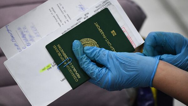 Аэропортто жүргөн өзбек жаранынын паспорту. Архив - Sputnik Кыргызстан